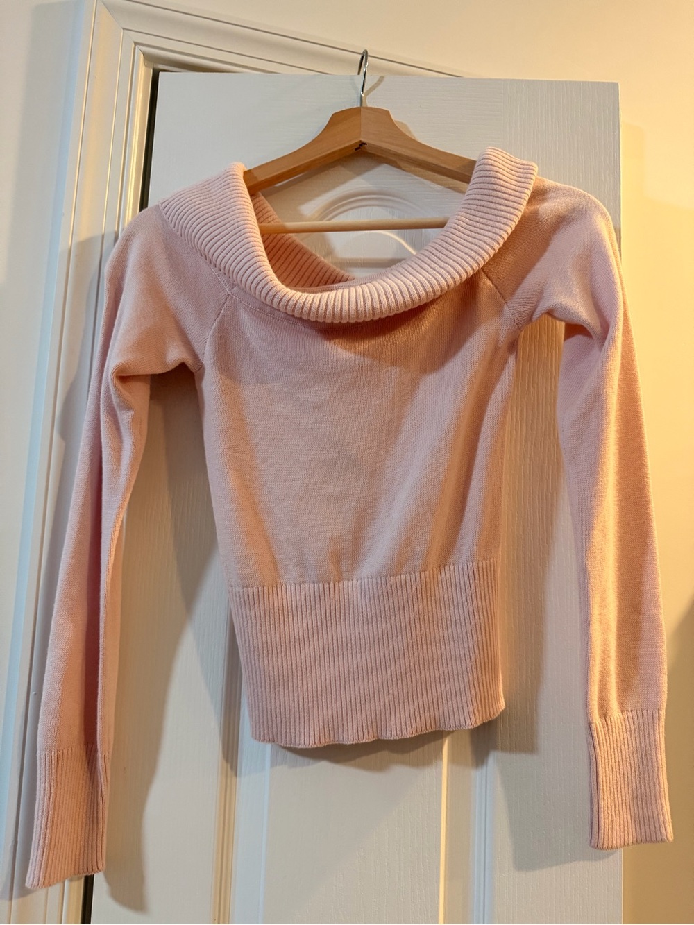 Hollister Blush Pink Off-the-Shoulder Ribbed Hem Sweater